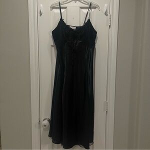 Vtg 90s Alexandra Nicole Slip Med Dress Black Satin Velvet Lace Sheer Goth Dark